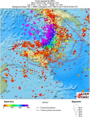 regional depth historical seismicity