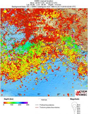 regional depth historical seismicity