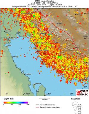 regional depth historical seismicity