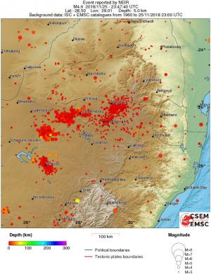 regional depth historical seismicity