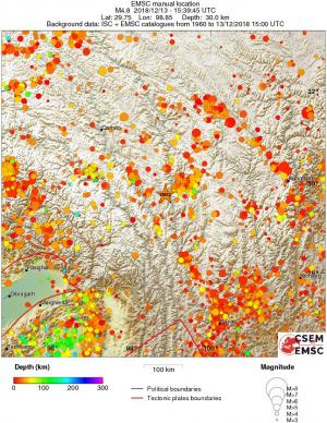 regional depth historical seismicity