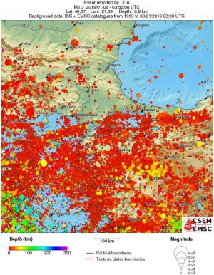 regional depth historical seismicity