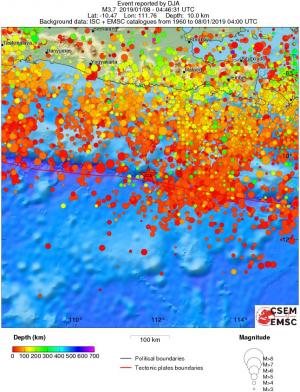 regional depth historical seismicity
