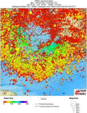 regional depth historical seismicity