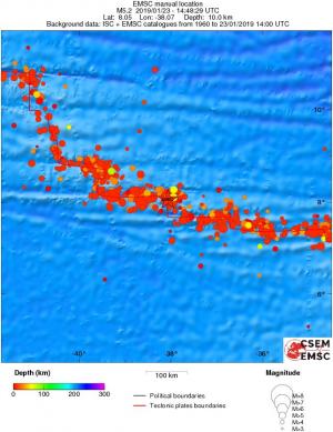 regional depth historical seismicity