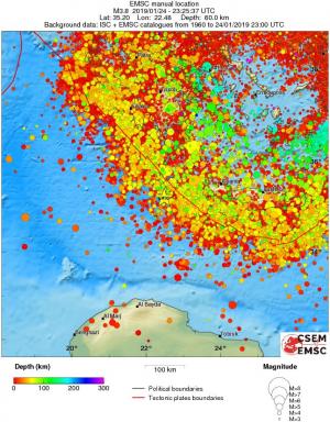 regional depth historical seismicity