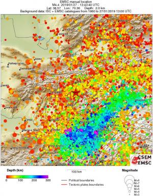 regional depth historical seismicity