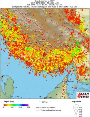 regional depth historical seismicity