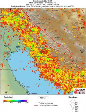 regional depth historical seismicity