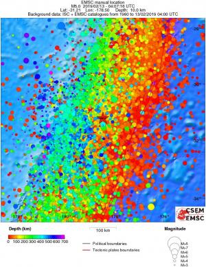 regional depth historical seismicity