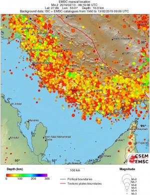 regional depth historical seismicity