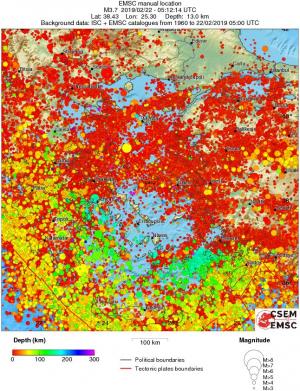 regional depth historical seismicity