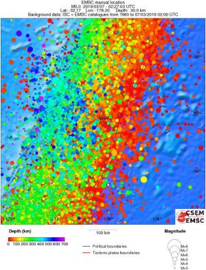 regional depth historical seismicity