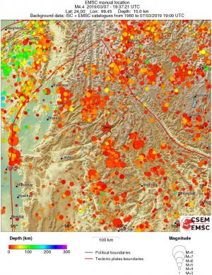 regional depth historical seismicity
