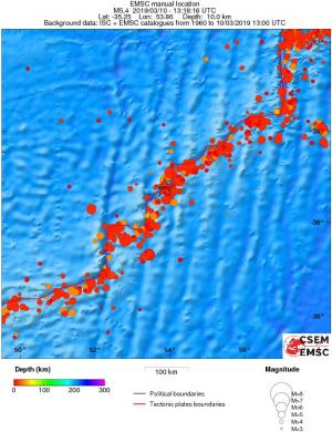 regional depth historical seismicity