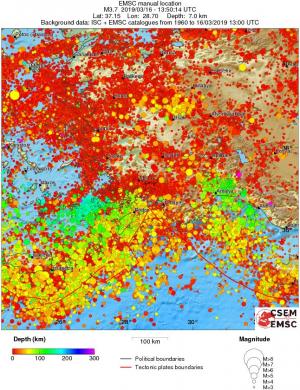 regional depth historical seismicity