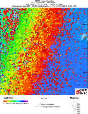 regional depth historical seismicity