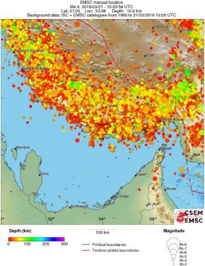 regional depth historical seismicity