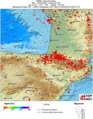 regional depth historical seismicity