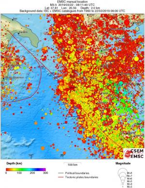 regional depth historical seismicity