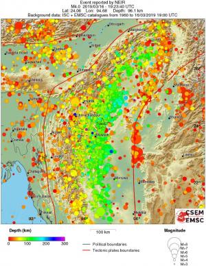 regional depth historical seismicity