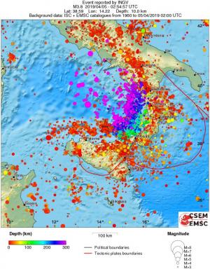 regional depth historical seismicity