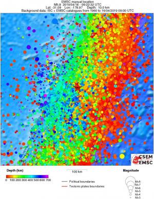 regional depth historical seismicity