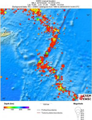 regional depth historical seismicity
