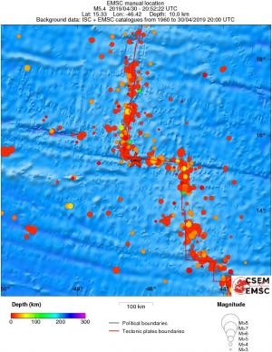 regional depth historical seismicity