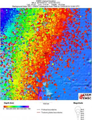 regional depth historical seismicity