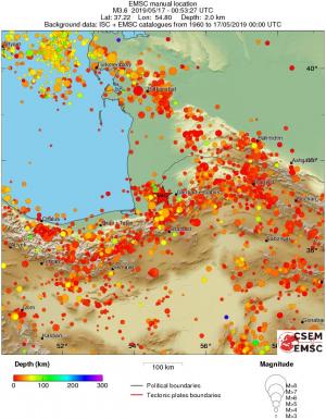 regional depth historical seismicity