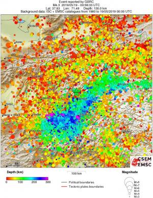 regional depth historical seismicity