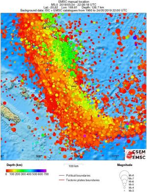 regional depth historical seismicity