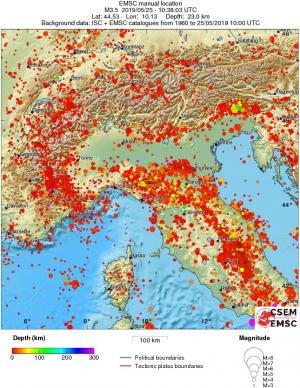 regional depth historical seismicity