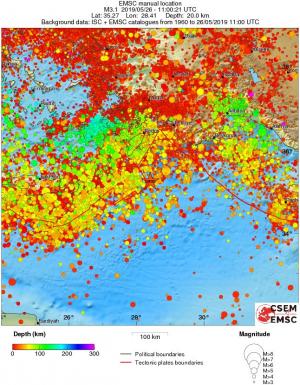 regional depth historical seismicity