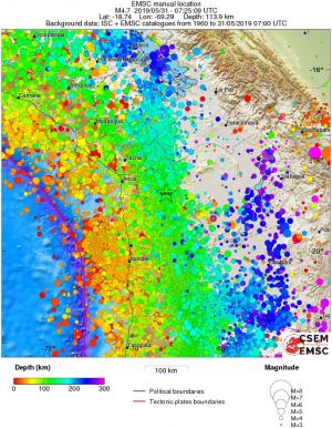 regional depth historical seismicity