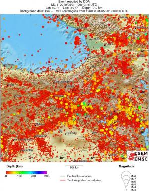 regional depth historical seismicity