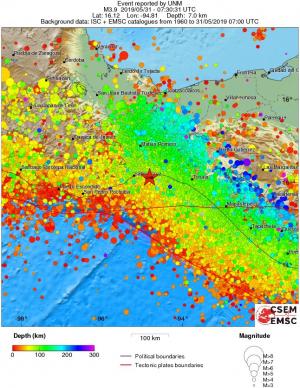 regional depth historical seismicity