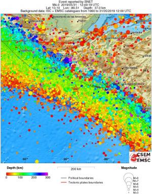 regional depth historical seismicity