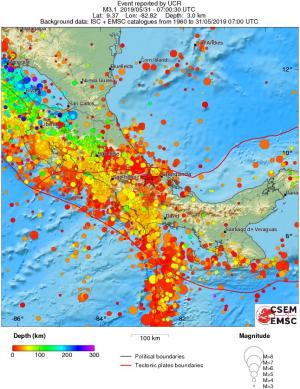 regional depth historical seismicity
