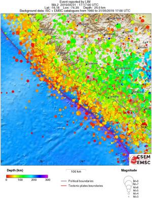 regional depth historical seismicity