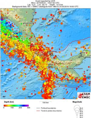 regional depth historical seismicity
