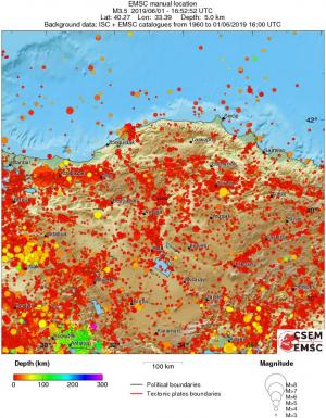 regional depth historical seismicity