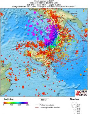 regional depth historical seismicity
