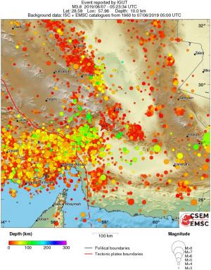 regional depth historical seismicity