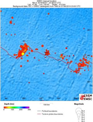 regional depth historical seismicity