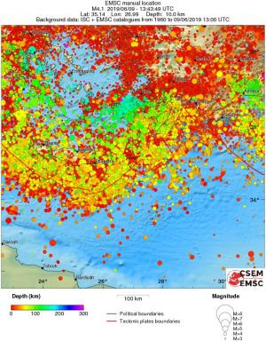 regional depth historical seismicity