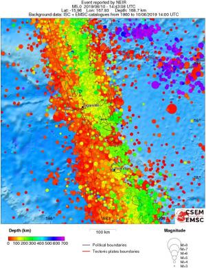 regional depth historical seismicity