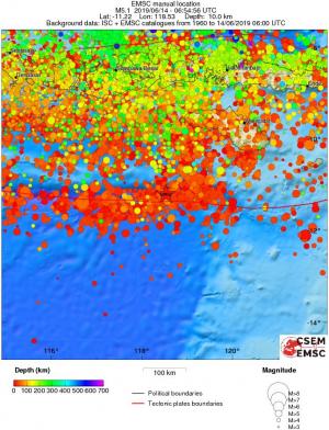 regional depth historical seismicity