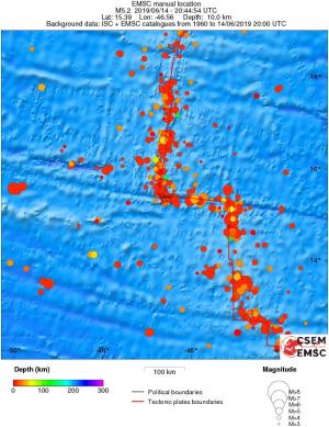 regional depth historical seismicity